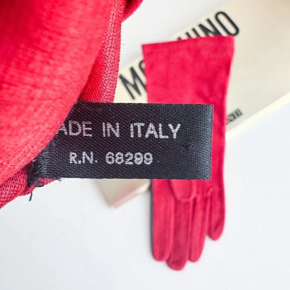 Moschino Red Black Colorblock Suede Gloves w Original Packaging S
